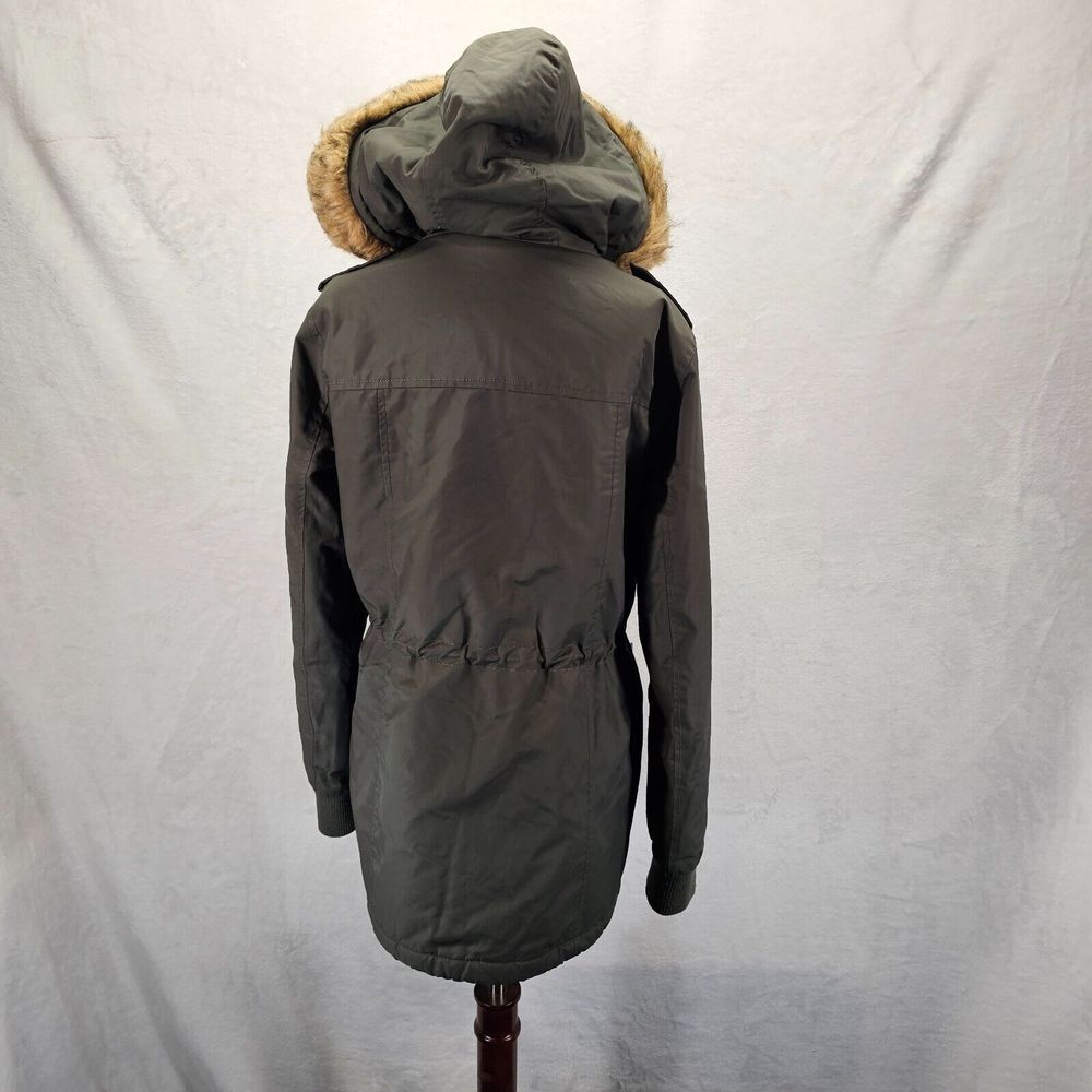 Levi's Womens L Parka Jacket Sherpa Lined Outdoor Winter Zip Up Olive Faux Fur - Picture 3 of 16